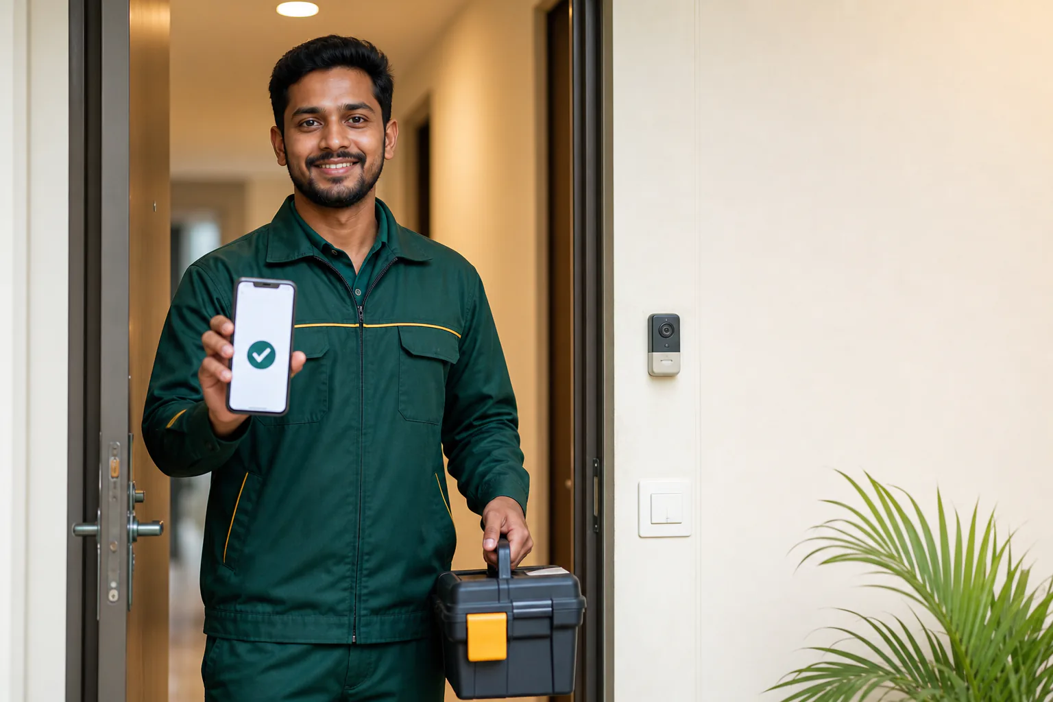 Mahesh technician arriving for a booked service