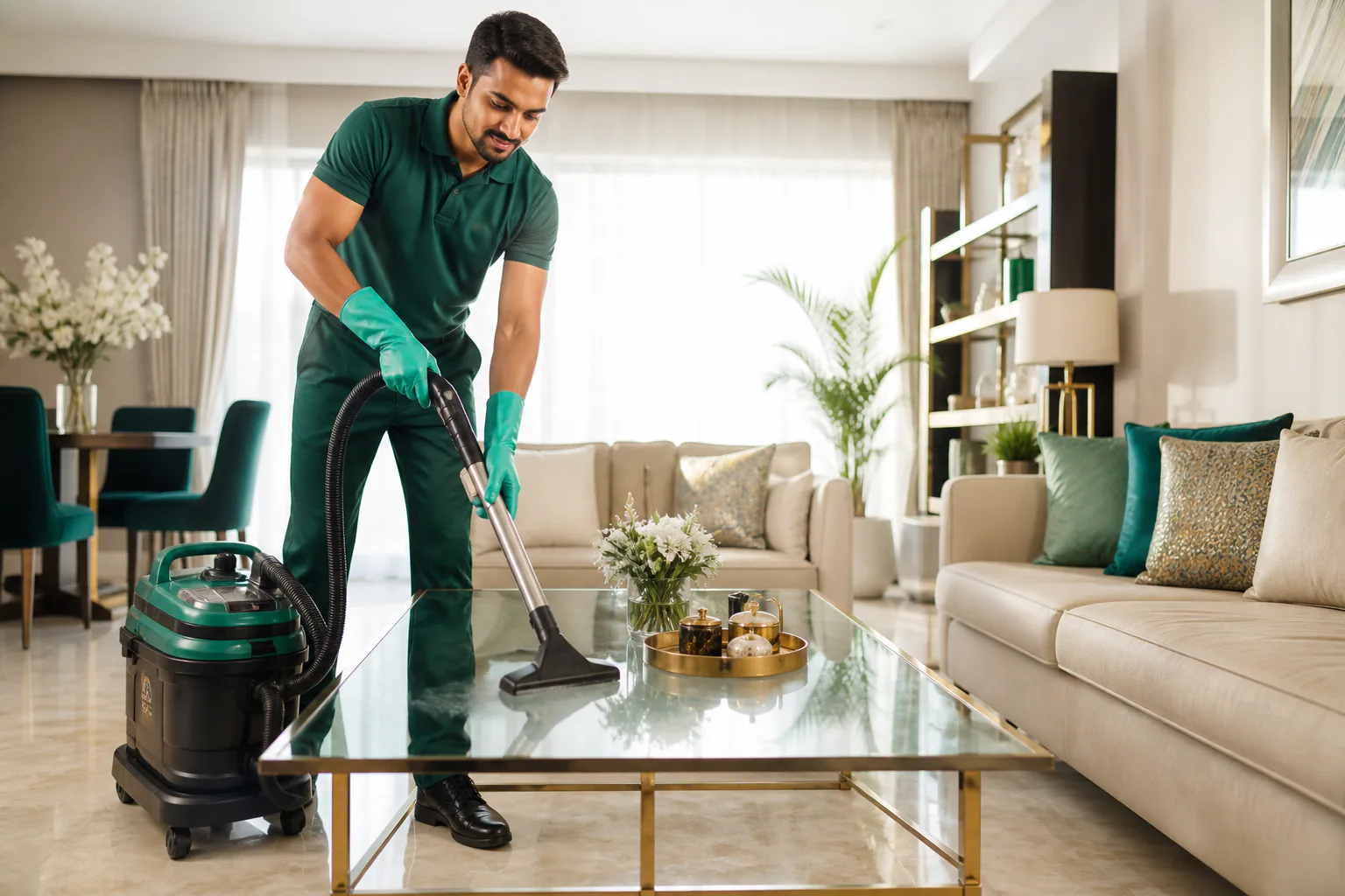 Professional cleaning service in a modern home